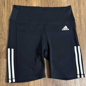 Adidas Women's Black Bike Shorts with White Stripes